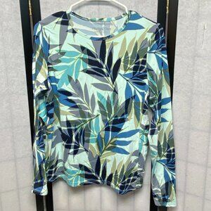 Hang Ten UV Protection Long Sleeve Palm Frond Tropical Foliage Tee Rash Guard M